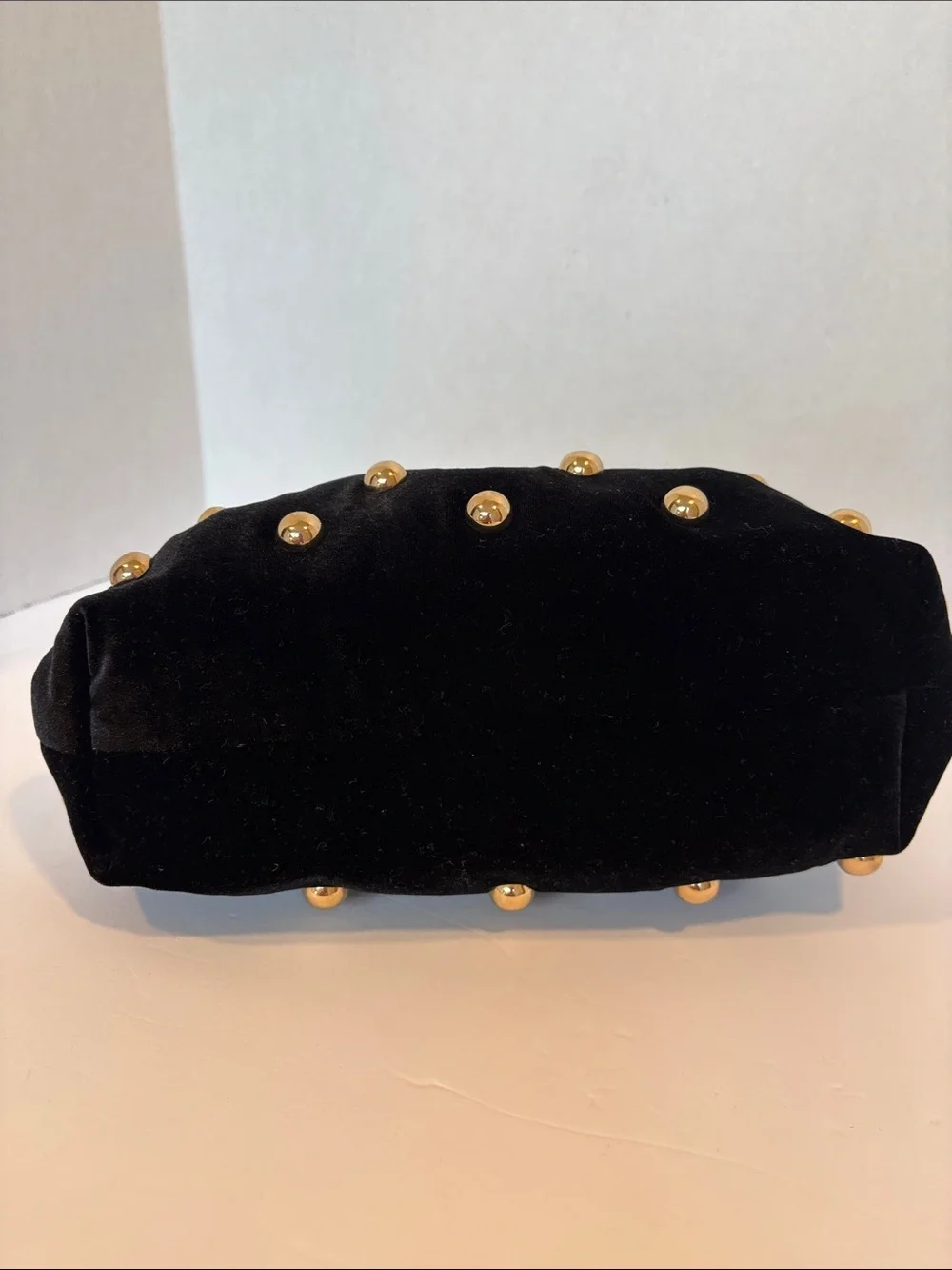 Maeve Black Velvet Studded Clutch with Gold Accents